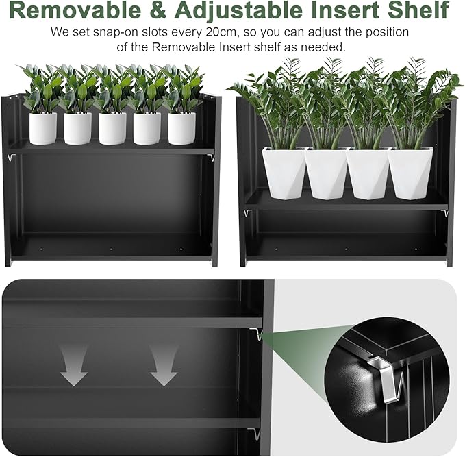 Metal Large Planter Box 36" L x 12" W x 26" H, Heavy Duty Tall Rectangle Outdoor Planter Box with Removable Insert Shelves for Porch, Garden, Patio, Yard (Black)