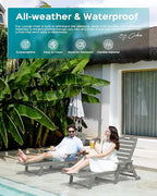 Ciokea Lounge Chair Outdoor, Oversized Chaise Lounge Chair with 5 Positions, HDPE, Patio Lounge Chair with Wheels & Cup Holder for Pool, Deck, Poolside, Grey