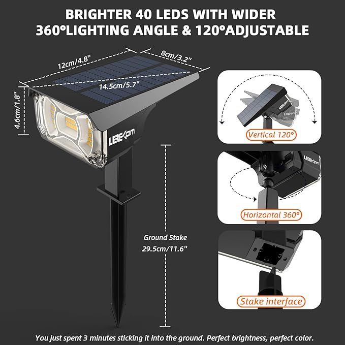 Solar Spot Lights Outdoor Landscape Lights, 40 LEDs Solar Landscape Spotlights Outdoor Waterproof Auto On/Off Garden Lights, Outdoor Lights for Yard Palm Trees Driveway Patio Pool