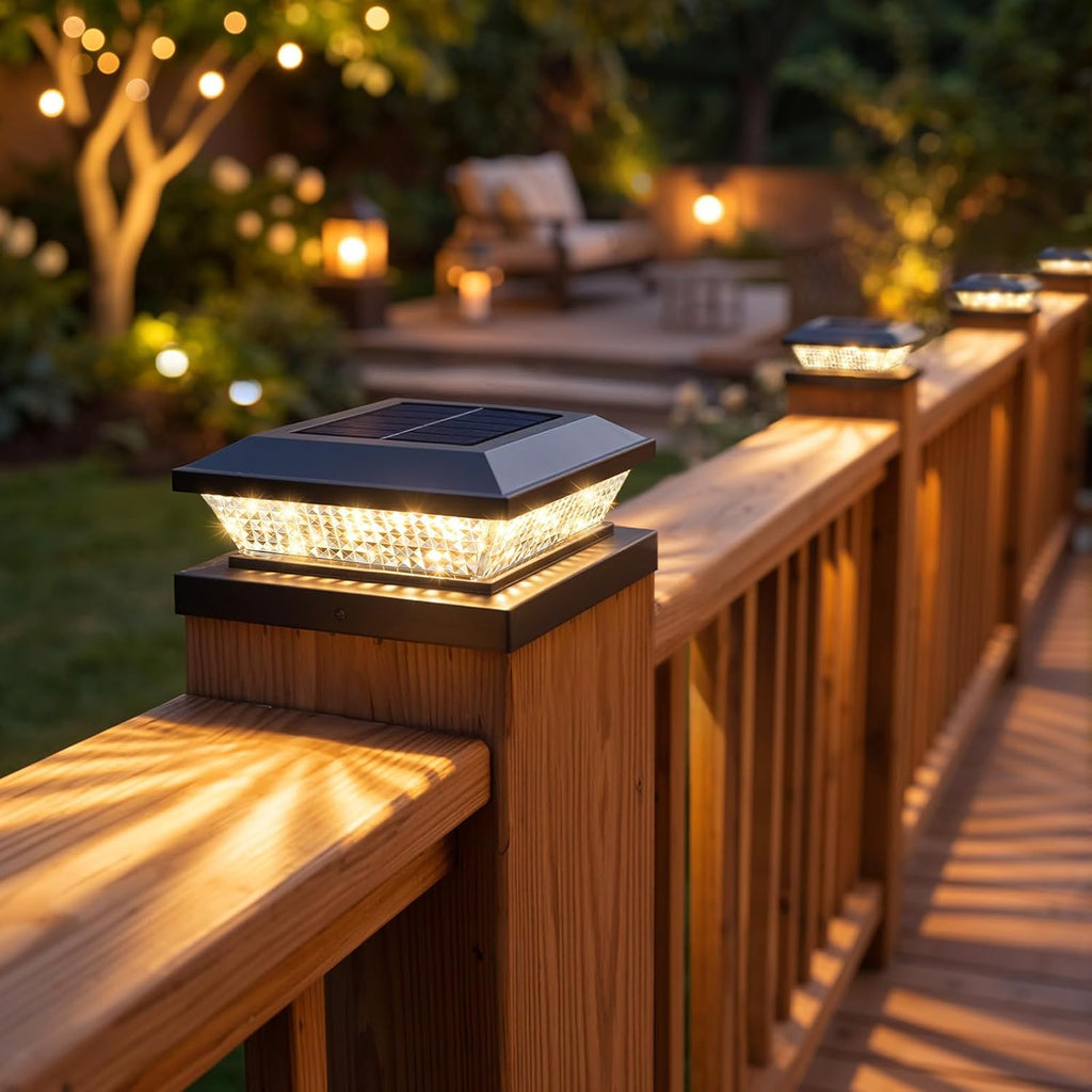 4x4 Solar Post Cap Lights Outdoor 16 Pack, Waterproof Solar Fence Light for Wooden/Vinyl Post, 2 Color Outside Deck Patio Porch Decor, Black