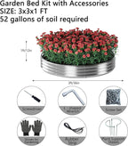Galvanized Metal Planter Round Raised Garden Bed Kit for Gardening Outdoor，3x3x1ft 2 Grow Garden Box Raised Flower Bed，Round Galvanized Planter Outdoor Large Metal Fire Pit Ring