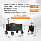 amnow 100l collapsible wagon cart with all terrain, front angle view