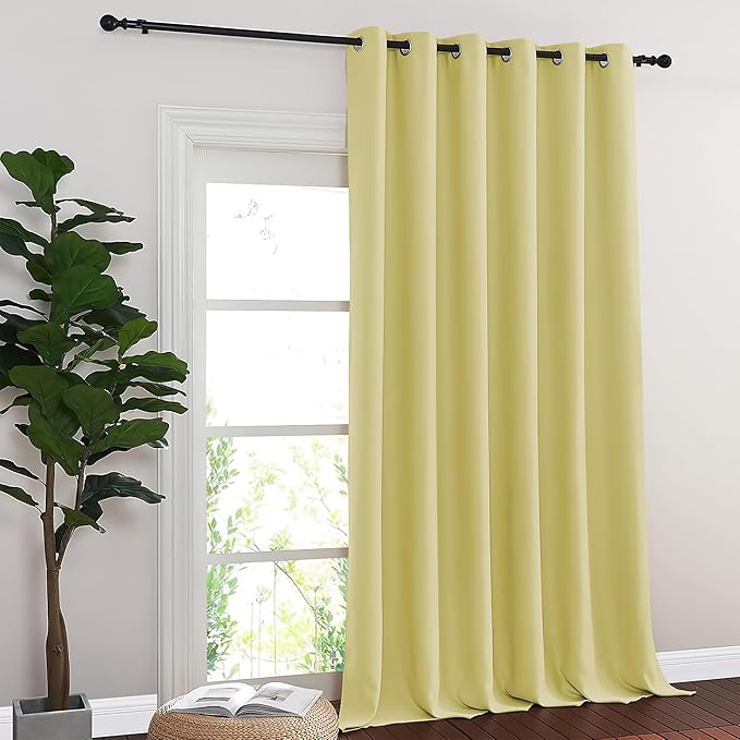 NICETOWN Blackout Room Divider Curtains for Sliding Glass Doors 102 Inches Long 1 Panel, Extra Wide Curtains for Doorway Patio Bedroom Living Room (Paler Yellow, 80Wx102L, 1 Panel)