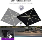 PURPLE LEAF 10 Feet Patio Umbrella Outdoor Cantilever Solar Powered LED Swivel Square Umbrella Aluminum Offset Umbrella with 360-degree Rotation for Garden Deck Pool Patio, Navy Blue