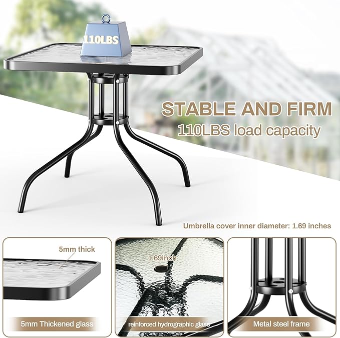 TLSUNNY Patio Dining Set 5 Pieces, All Weather Outdoor Furniture W/30"X 30" Table and 4 Stackable Textilene Chairs, Metal Table and Chairs for Lawn, Garden, Poolside, Backyard (Umbrella not Included)
