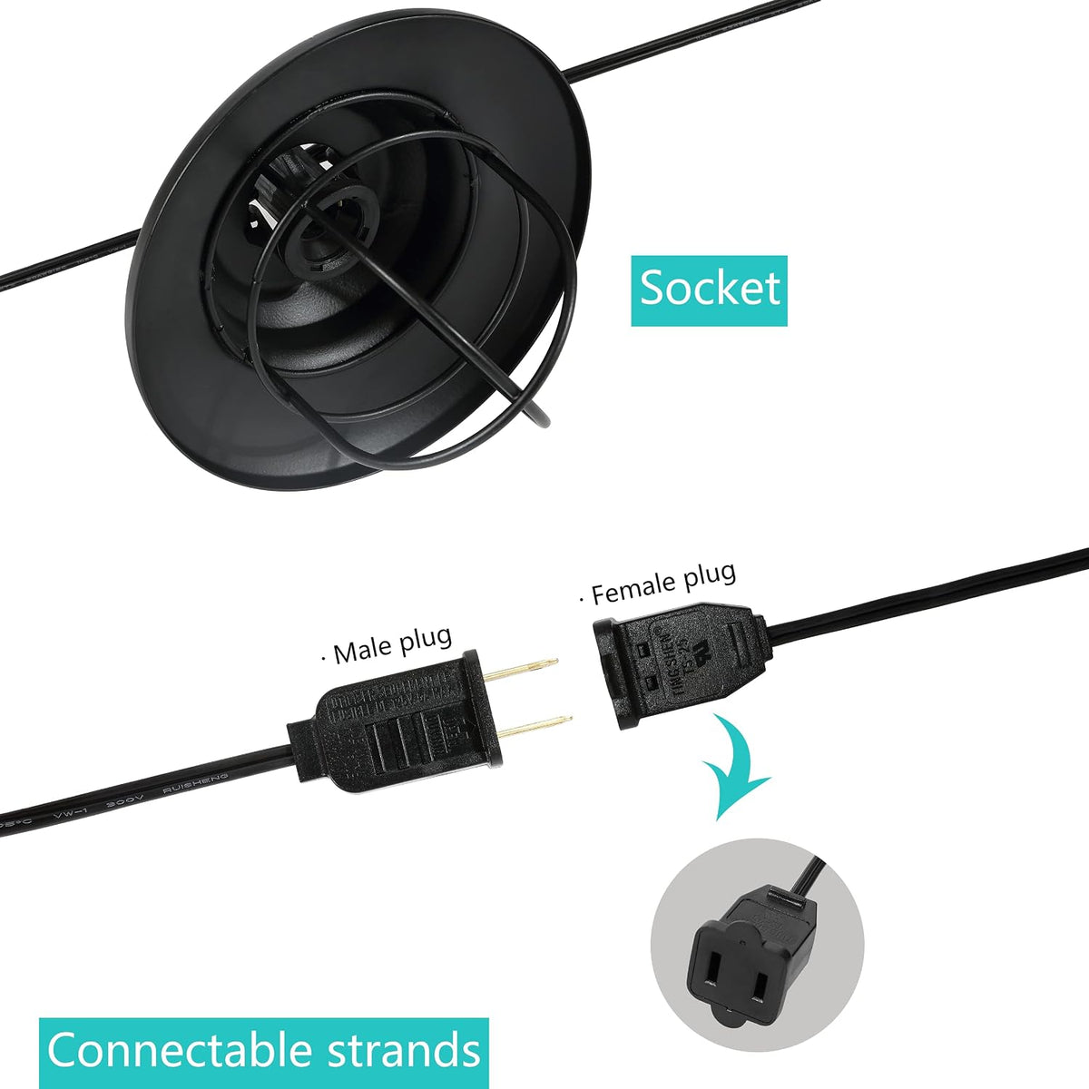 jonathan y 10' outdoor led string lights metal, front angle view