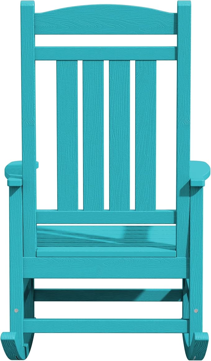 KINGYES HDPE Outdoor Rocking Chair Set of 4, All-Weather Poly Patio Rocking Chairs with 330lbs Support for Adults, Aruba Blue