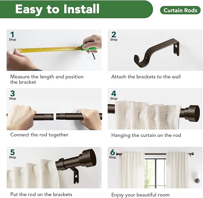 Curtain Rods for Windows 32 to 240, 1 Inch Adjustable Heavy Duty Long Window Outdoor Curtain Rod for Patio, Drapery Rods with Simple End Caps, Size 32"-240", Antique Bronze