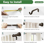 Curtain Rods for Windows 32 to 240, 1 Inch Adjustable Heavy Duty Long Window Outdoor Curtain Rod for Patio, Drapery Rods with Simple End Caps, Size 32"-240", Antique Bronze