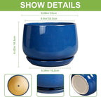 G EPGardening Ceramic Pots for Plants, 9 Inch Modern Round Planter with Drainage and Tray Indoor Outdoor for Flower, Patio Decor, Housewarming Gifts, Blue