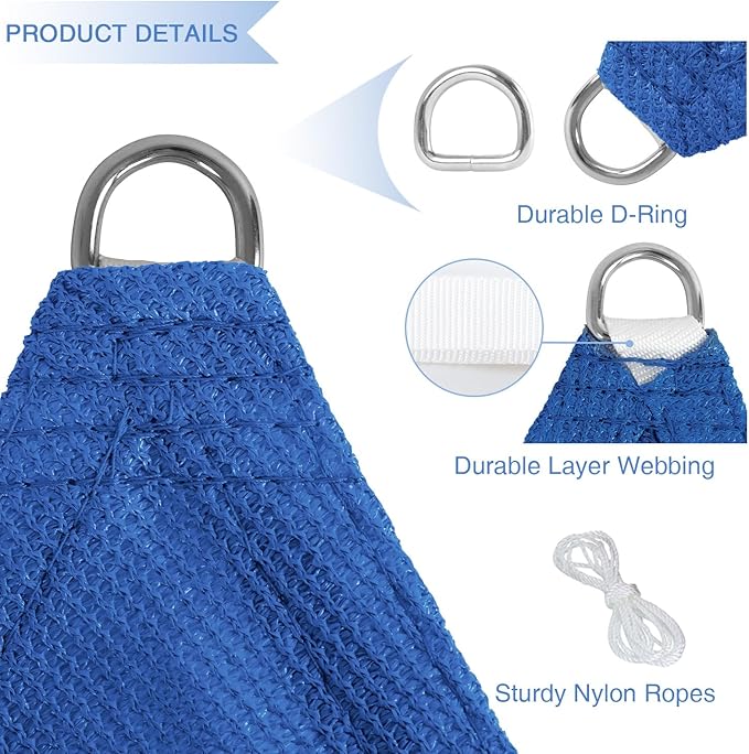 E&K Sunrise 5' x 5' x 5' Sun Shade Sail Triangle Canopy Shade Cover UV Block for Patio Backyard Garden Outdoor (Blue)