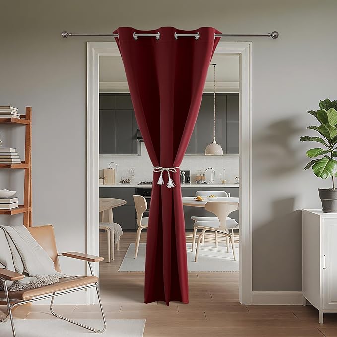 Joydeco Blackout Door Curtain for Doorway Privacy 108 Inches Long, Grommet Closet Curtain for Open Closet, Room Divider for Bedroom Living Room (Burgundy Red, 52Wx108L, 1 Panel)