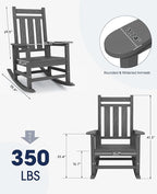 KINGYES Oversized Outdoor Rocking Chair Set of 4, All-Weather Patio Rocking Chairs for Porch, HDPE Outdoor Patio Rockers with High Back & Wide Seat for Garden, Lawn, Gray
