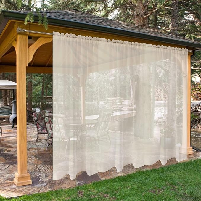 SpaceDresser Waterproof Outdoor Sheer Curtains for Patio - 2 Panels Rod Pocket Indoor Voile Sheer Curtain for Living Room,100W x 84L inch, Ivory