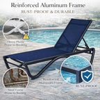 Kozyard Outdoor Chaise Lounge Chair, Full Aluminum Frame, Adjustable Reclining Patio Lounger for Poolside, Sunbathing & Backyard, Textilene (NavyBlue, 2Chairs + Table)