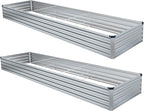 2 Pack 12x2x1FT Galvanized Raised Garden Bed Kit, Outdoor Metal Planter Box for Vegetables, Bottomless Rectangular Gardening Bed with Support Rods, Tool-Free Assembly, Silver