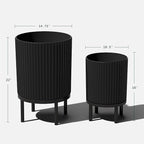 Veradek Demi Series Round Planter w/Stand for Porch/Patio | Durable Plastic-Stone Composite & Wooden Stand | Modern Décor for Tall Plants, Flowers