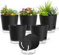 Plant Pots 4 Inch Self Watering Pots,6 Pack Plastic Planters with Drainage Holes and Clear Saucers,Plastic Flower Pots,Nursery Planting Pot for Indoor Out Door Plants (Black, 4 inch)