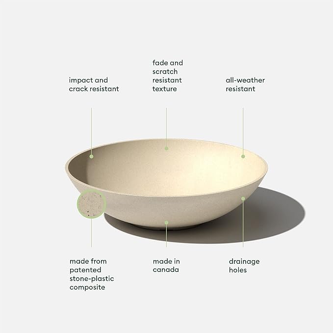 Veradek Mason Series Lane Bowl Planter| for Indoor or Outdoor Tabletops/Gardens |Made from Plastic-Stone Composite with Drainage Holes|Modern Décor for Flowers, Succulents, Small Plants