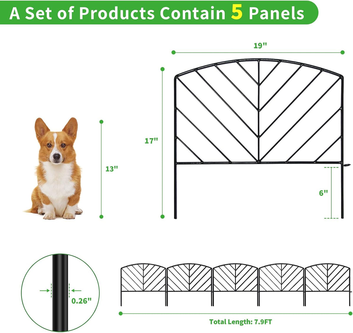 decorative fence 17in x 7.9ft garden metal fence shown in use