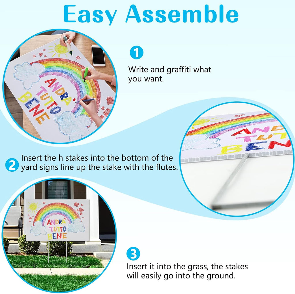 blank yard signs with stakes, remiawy 10 pack, side view