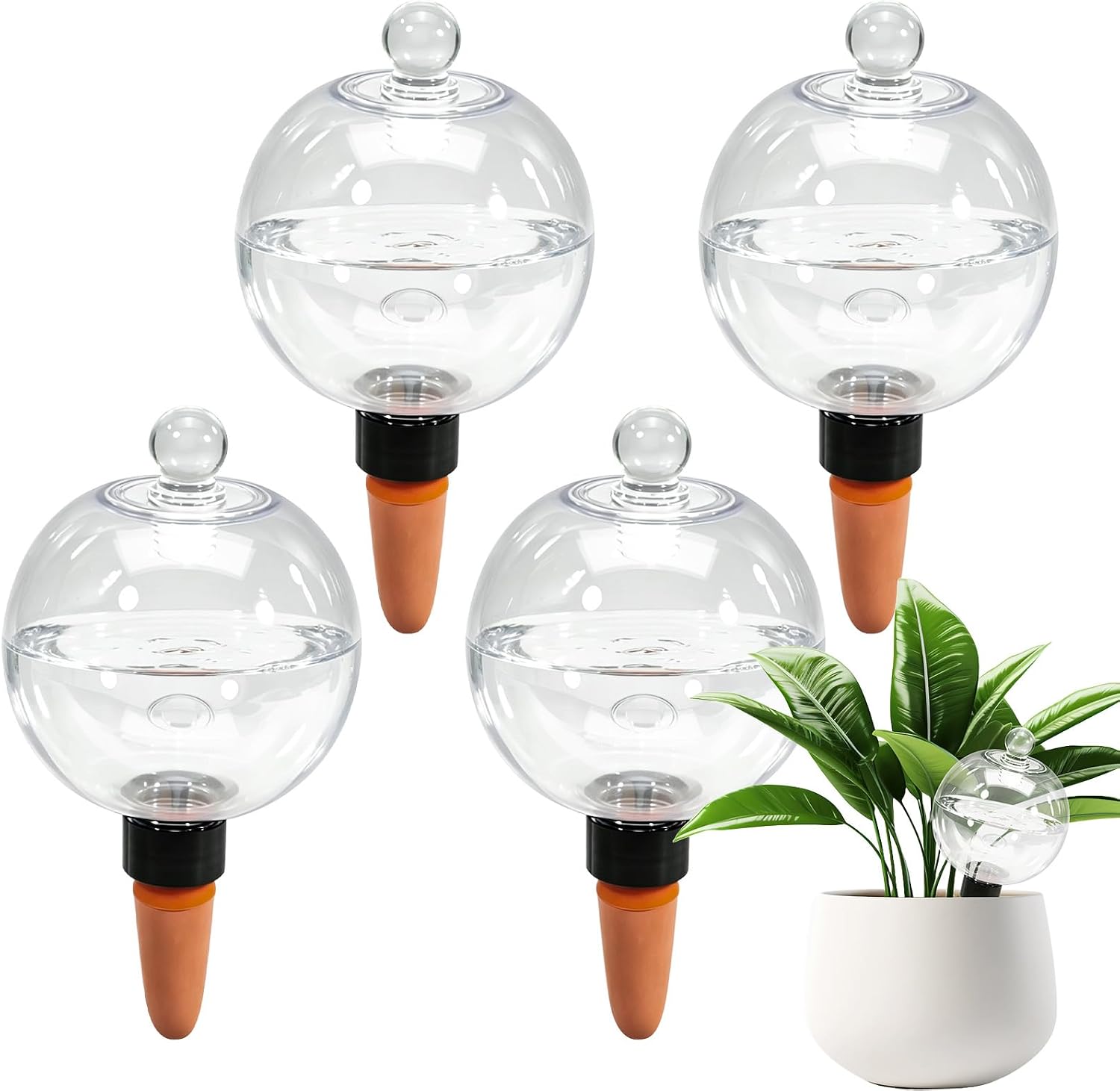17.6 oz Extra Large Plant Watering Globes Top Fill, Upgraded Plastic Self Watering Bulbs with Terracotta Spikes, Slow Release Watering Stakes for Indoor & Outdoor Potted Plants, 4 Pack