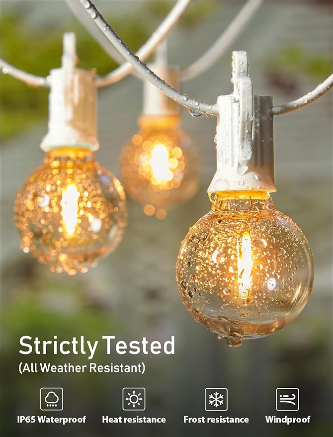 Brightown 69 Feet LED Outdoor String Lights with Shatterproof G40 Edison Bulbs, Connectable and Weatherproof Strand, Commercial Grade Patio Lights for Backyard Garden Patio Decorative, White