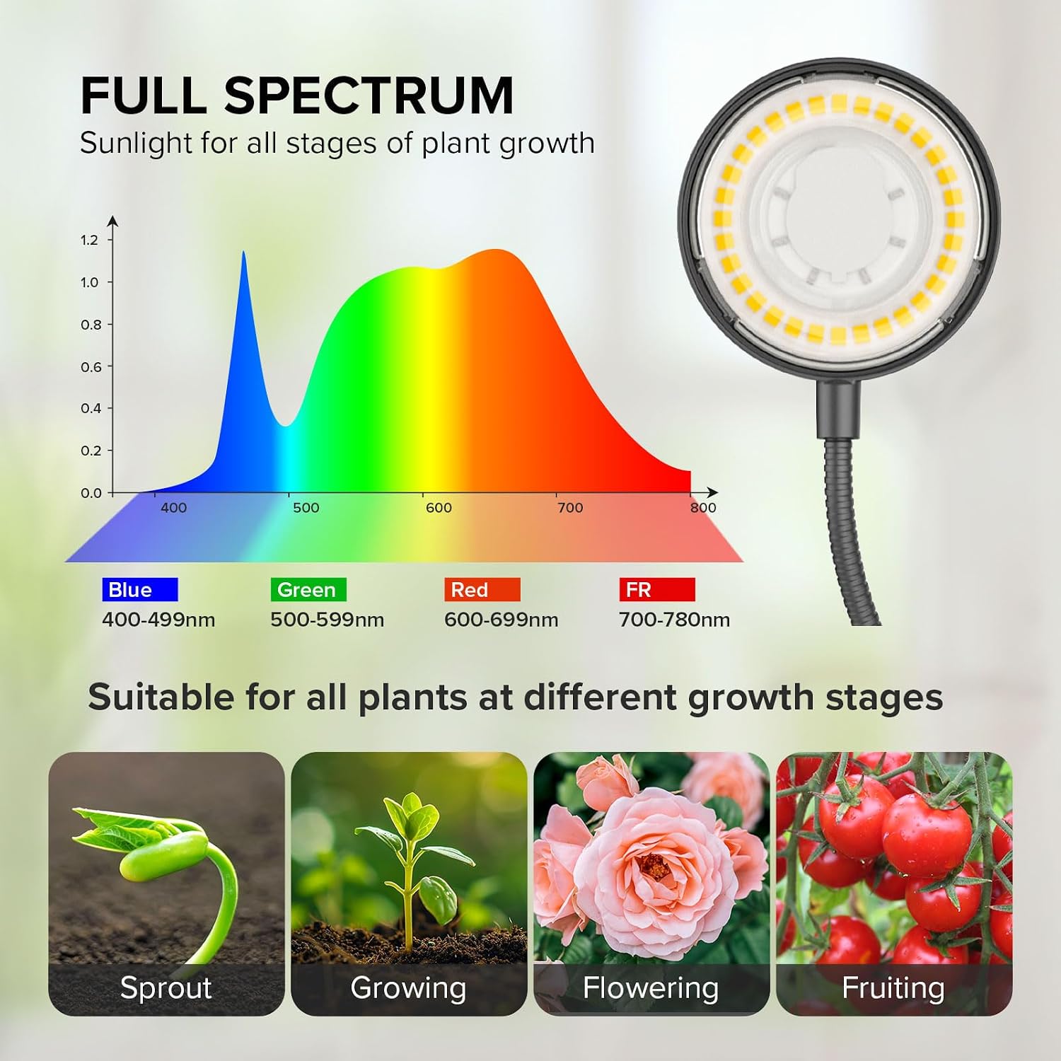Small Grow Light for Indoor Plants, 12W Clip-On LED, Black | Flexible Gooseneck, 3/6/12H Timer, 4 Dimmable Levels for Desk or Windowsill
