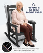 KINGYES Outdoor Rocking Chairs, HDPE All-Weather Patio Rocking Chairs High Back Porch Rocker for Adult, Black