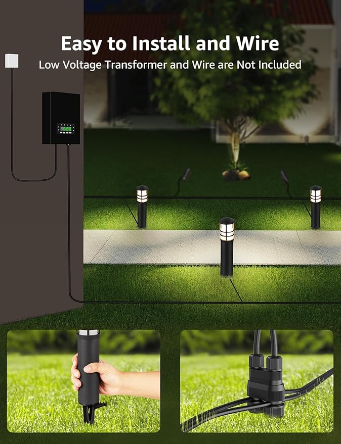 SUNVIE 4-Pack Low Voltage Pathway Lights 3W 3000K 12-24V LED Landscape Bollard Path Lights with Connectors CRI 90+ Aluminum Outdoor Landscape Lighting for Walkway Yard Garden, ETL Listed Cord