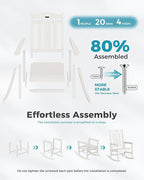 Ciokea Oversized Outdoor Rocking Chairs Set of 4, 380lbs Heavy-Duty Large Patio Rocker, High Back Cozy Porch Chairs, Weather Resistant Patio Rocking Chairs for Outside, Fire Pit, Deck, White