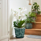 Ceramic Plant Pots - 10 Inch Plant Pot for Indoor Outdoor, Round Planter with Drainage Hole and Tray, Decorative Flower Pots, Modern Planters, Home Patio Garden Decor, Garden Gifts, Green