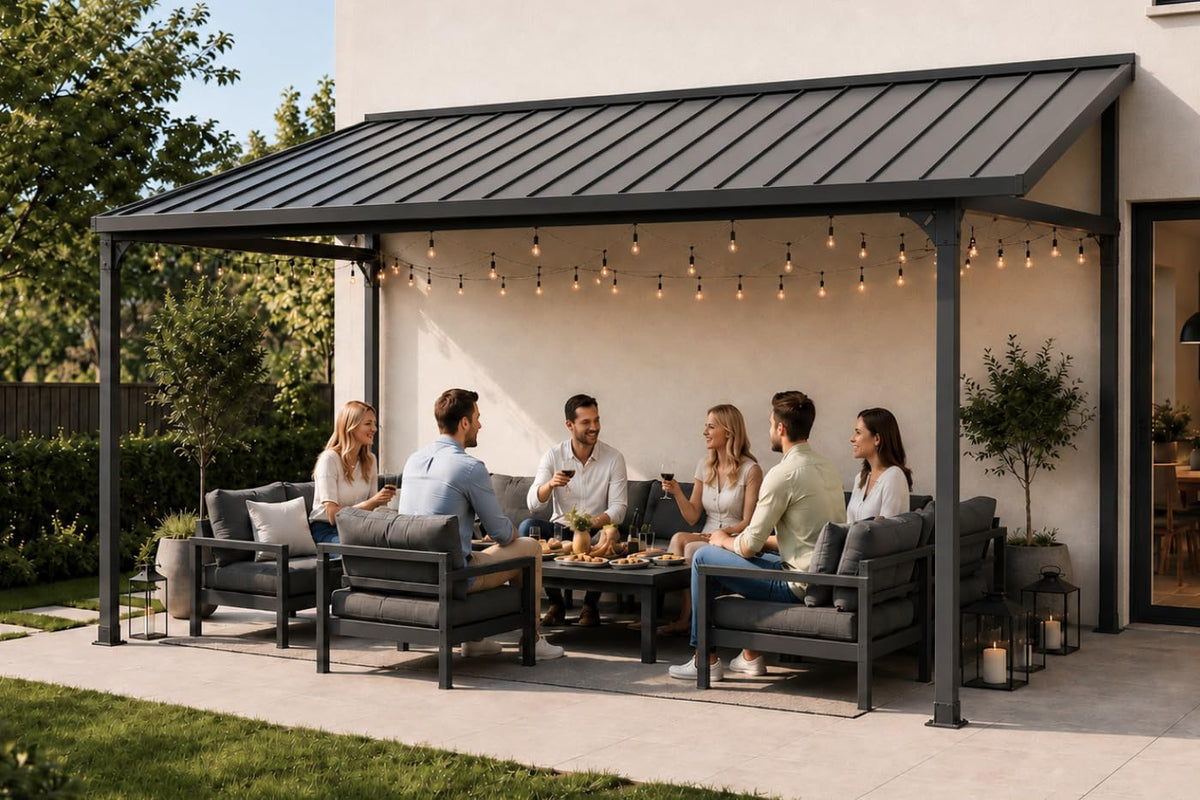 8x10 ft lean to gazebo, wall mounted hardtop, main product view