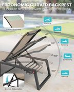 Aluminum Chaise Lounge Outdoor Set of 2, Foldable & No Assembly Patio Pool Lounge Chairs 5-Position Recliner for Outside Poolside, Fully Grounded Legs Sun Lounger for Pool, Beach, Yard, Khaki