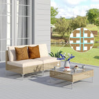 Grand patio 3-Piece Wicker Patio Furniture Set, Outdoor Sectional Sofa with Water Resistant Beige Thick Cushions and Coffee Table, Cream