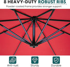OLIXIS 9.7FT Offset Patio Umbrella with Base, Cantilever Table Umbrellas for Outdoor Sun Shade UV Protection with Easy Tilt Adjustment, 8 Ribs for Backyard, Lawn, Garden, Pool - Red