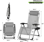 Magshion Zero Gravity Reclining Patio Camping Lounge Chair, Grey | w/Removable Cushion, Side Tray & Cup Holder, Adjustable Folding Anti Gravity Recliner for Indoor and Outdoor