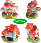 WINTS Solar Mushroom House Statue,Fairy Garden Houses with Solar Lights, Outdoor Mushroom Garden Statue Decoration for Fairy House, Outside Lawn Yard Patio, Gifts for Mom