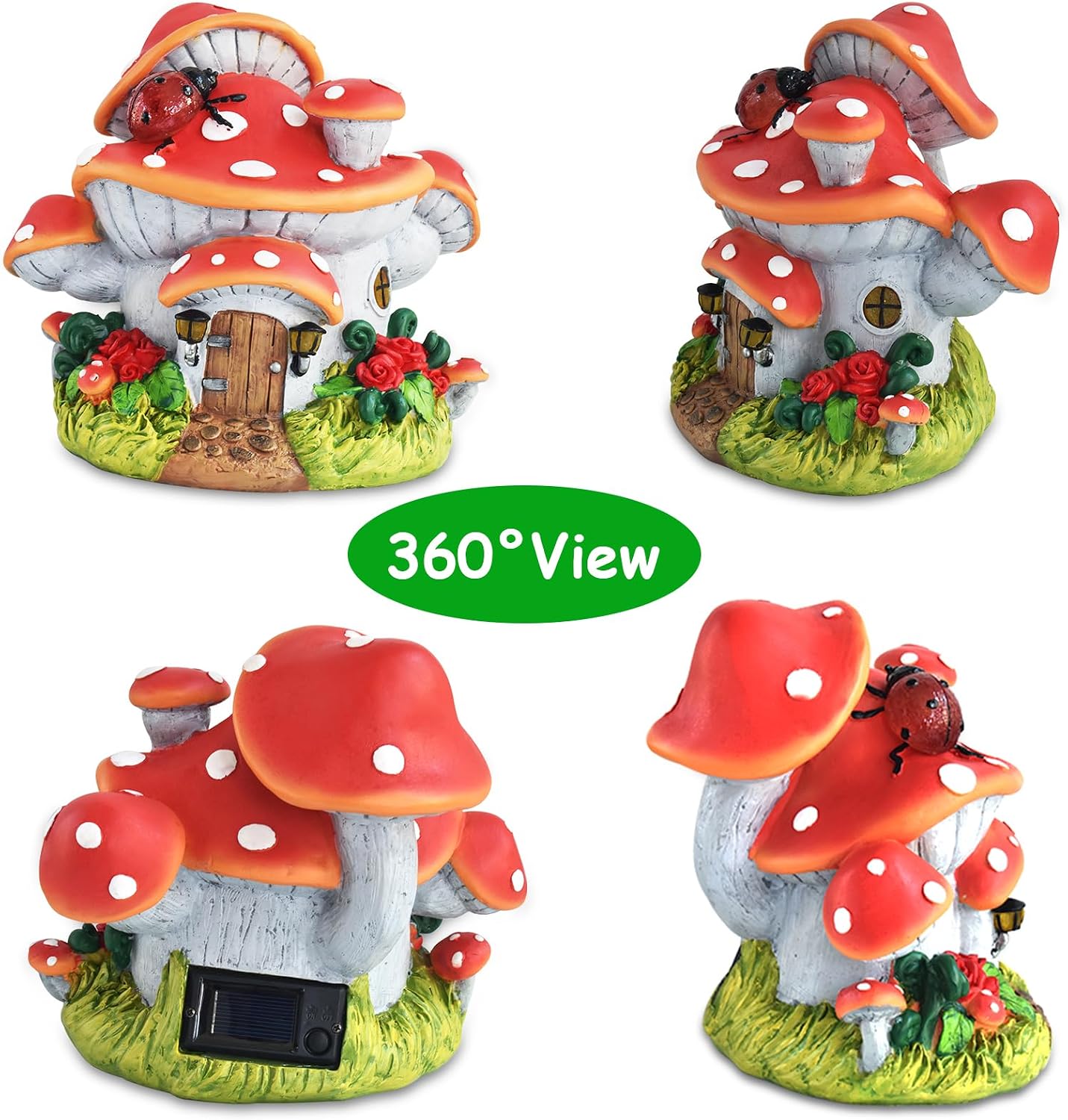 WINTS Solar Mushroom House Statue,Fairy Garden Houses with Solar Lights, Outdoor Mushroom Garden Statue Decoration for Fairy House, Outside Lawn Yard Patio, Gifts for Mom