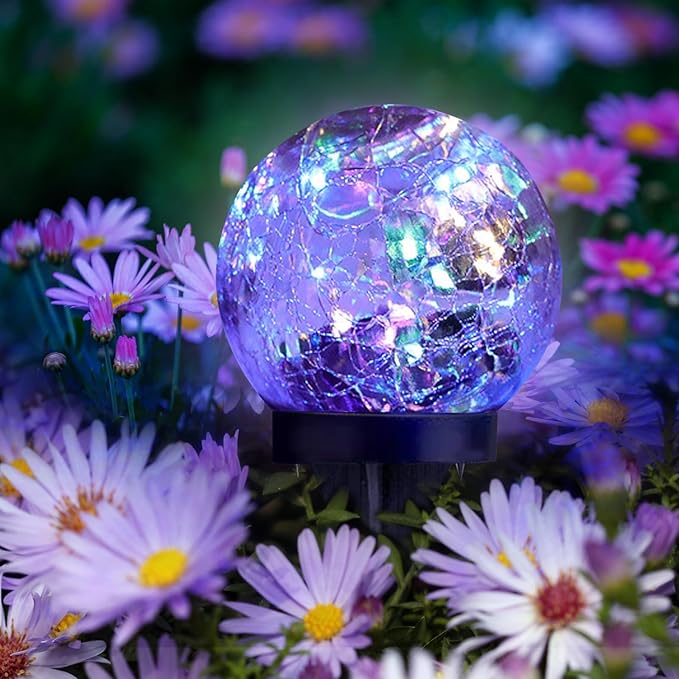 Solar Garden Lights Outdoor Waterproof, 6 Pack Cracked Glass Ball Light, Ground Landscape Garden Decor, Solar Globe Decorative for Pathway/Patio/Lawn/Yard (Multicolor, 3.9")
