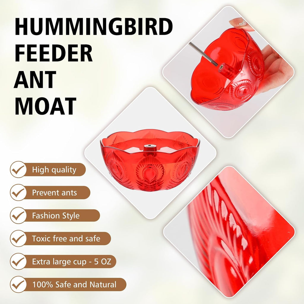 Ant Moat for Hummingbird Feeders, Humingbird Feeder Ant Moat, Vintage Style Hummingbird Ant Guard, 5 OZ Large Ant Moat, Ant Motes - Ant Guard(4 Pack, Red)