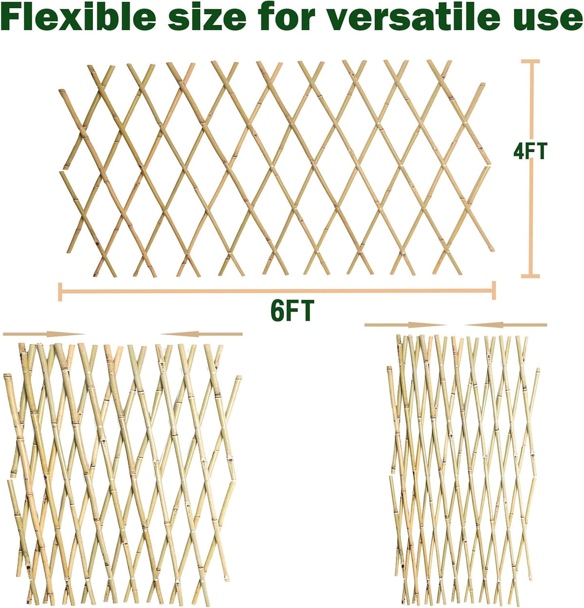 jollybower 48x72 inch expandable bamboo trellis, garden lattice, front angle view