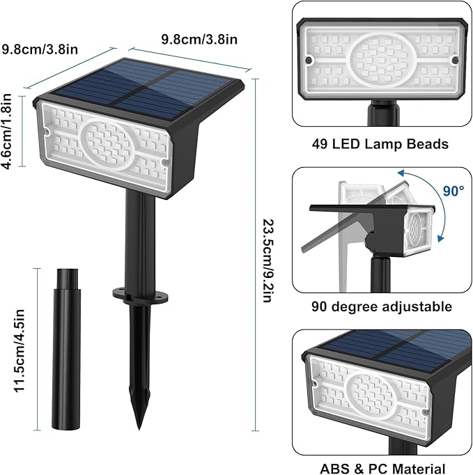 T-SUN Green Solar Spot Lights Outdoor 4 Pack, 49 LED 2 Lighting Modes, IP65 Waterproof Landscape Spotlights, 2 in 1 Auto On/Off Solar Lights for Yard, Garden, Driveway, Pathway
