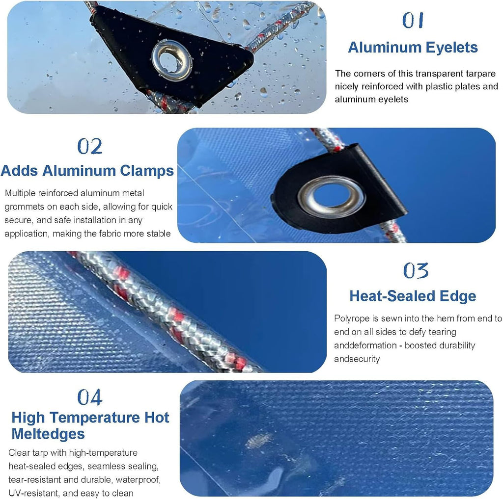 12x20ft clear tarp with grommets, transparent heavy duty showing dimensions