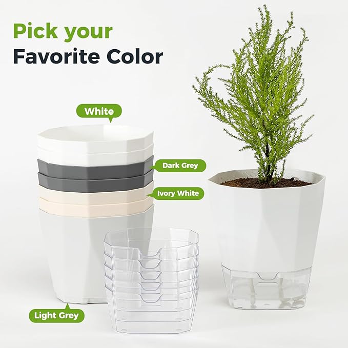 5 Pack Self Watering Plant Pots 6.7 Inches Self Watering Planters for Indoor and Outdoor Plants African Violet Self Watering Pots Clear Pots for Plants Herb Orchid Flower Houseplant Pots, White
