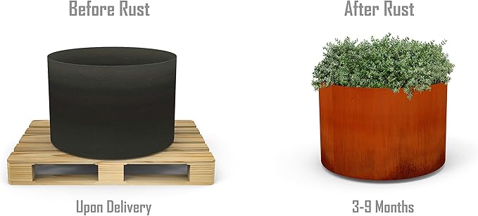 Plantercraft Large Round Planters for Outdoor Plants | 24" Dia x 12" H Corten Steel Planter | Extra Large Outdoor Planters & Metal Raised Garden Bed for Patio or Landscape