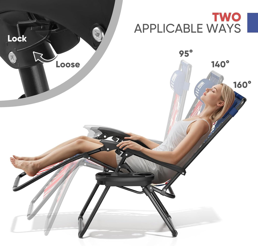 Magshion Zero Gravity Lounge Chair, Reclining Camping Chair | 95°-160° Adjust, Folding Patio Recliner for Outdoor, Side Tray & Cup Holder, Pillow, Portable Lounger for Beach Pool Patio