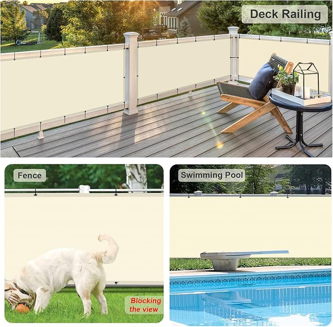 LOVE STORY Balcony Privacy Screen, 2.5'x6' Deck Shield Screen Fence Cover,UV Protection and Weather-Resistant,3 FT Height for Deck, Patio, Backyard, Outdoor Pool, Porch, Railing, Butter Cream