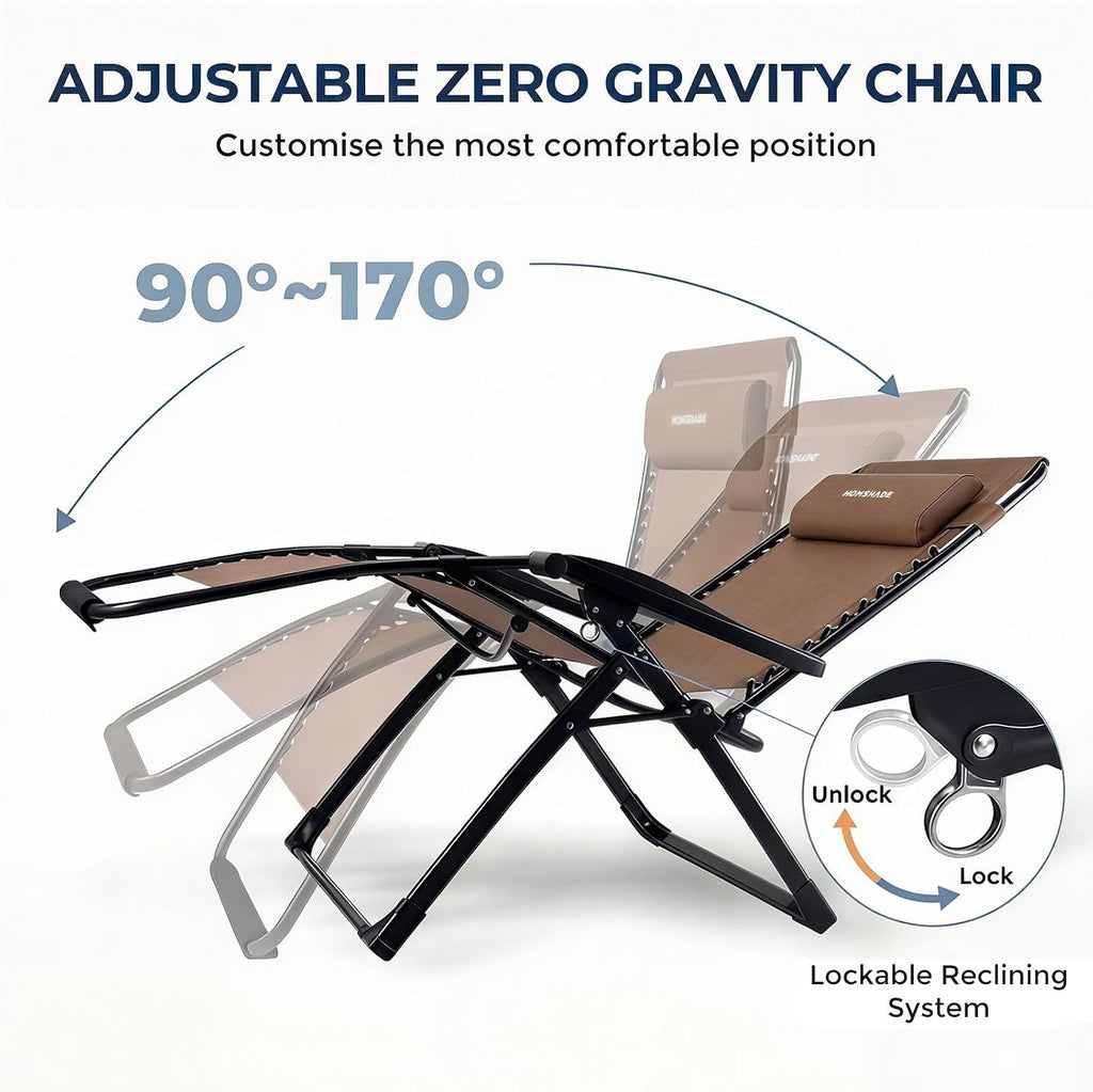 33 Inch XXL Oversized Zero Gravity Chair, Support 500 LBS, Brown | Heavy Duty Zero Gravity Lounge Chair Outdoor, Indoor Recliner Chairs w/Removable Cushion, Footrest, Headrest & Cup Holder