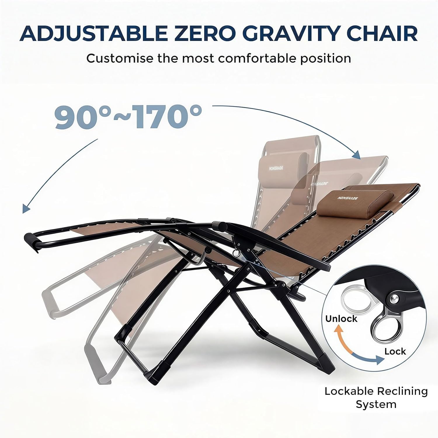 33 Inch XXL Oversized Zero Gravity Chair, Support 500 LBS, Brown | Heavy Duty Zero Gravity Lounge Chair Outdoor, Indoor Recliner Chairs w/Removable Cushion, Footrest, Headrest & Cup Holder